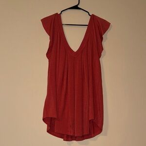 Red V-Neck Women's Top, L